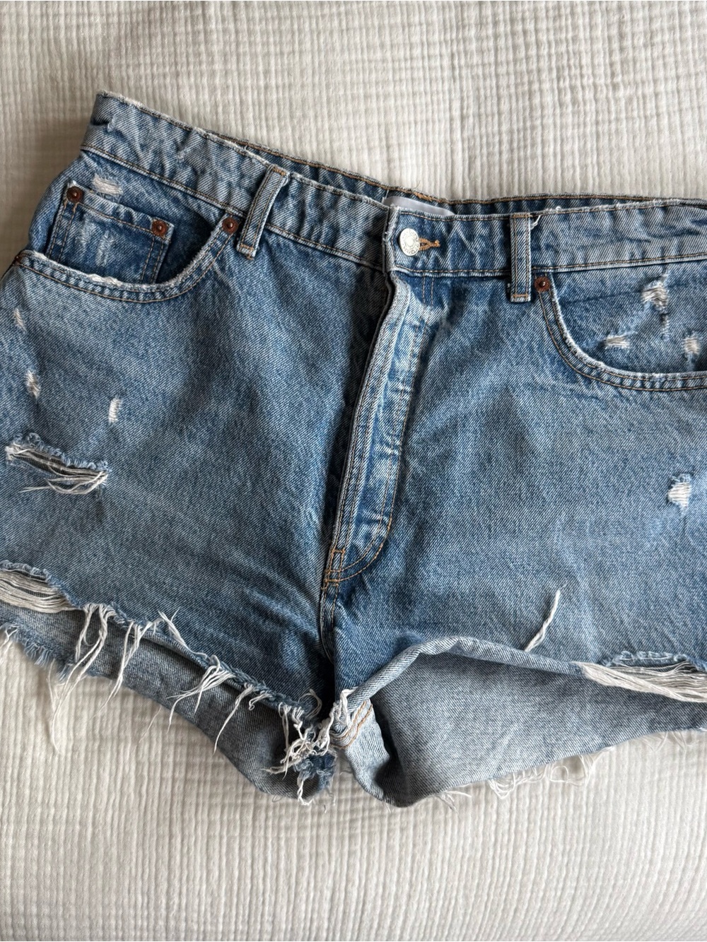 Zara Light Blue Distressed Denim Shorts